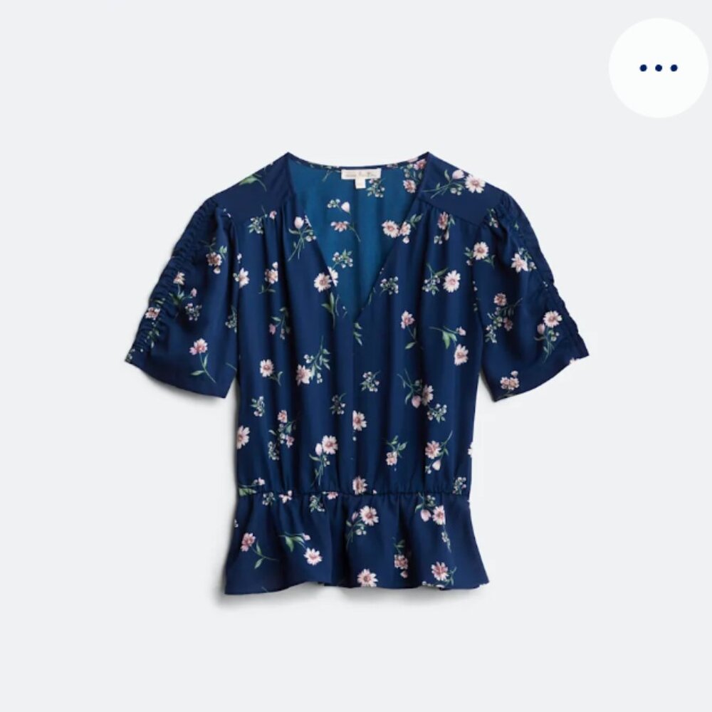 Arowen Peplum Detail Blouse - Navy blue floral, cinched waist